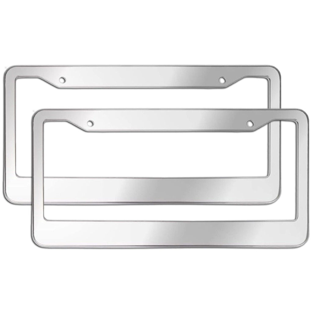 The Perfect Part - 2PCS Chrome Stainless Steel Metal License Plate Frame Tag Cover With Screw Caps