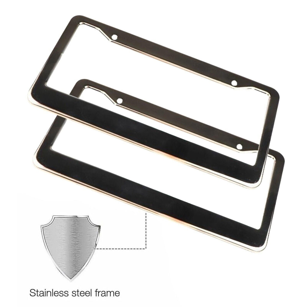The Perfect Part - 2PCS Chrome Stainless Steel Metal License Plate Frame Tag Cover With Screw Caps