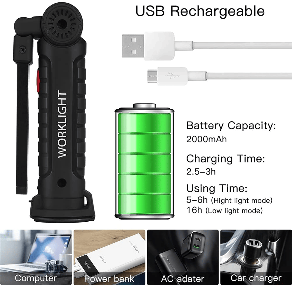 The Perfect Part - Rechargeable LED COB Work Light Mechanic Flashlight Lamp Magnetic Base Bright