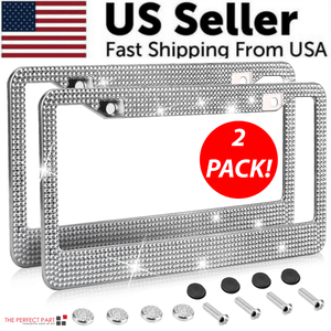 The Perfect Part - 2PCS Bling License Plate Frame Glitter Crystal Sparkling Rhinestone Diamond Caps