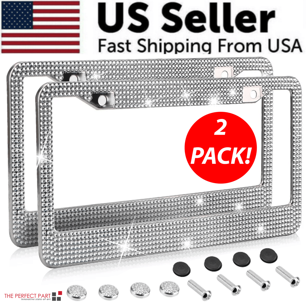 The Perfect Part - 2PCS Bling License Plate Frame Glitter Crystal Sparkling Rhinestone Diamond Caps