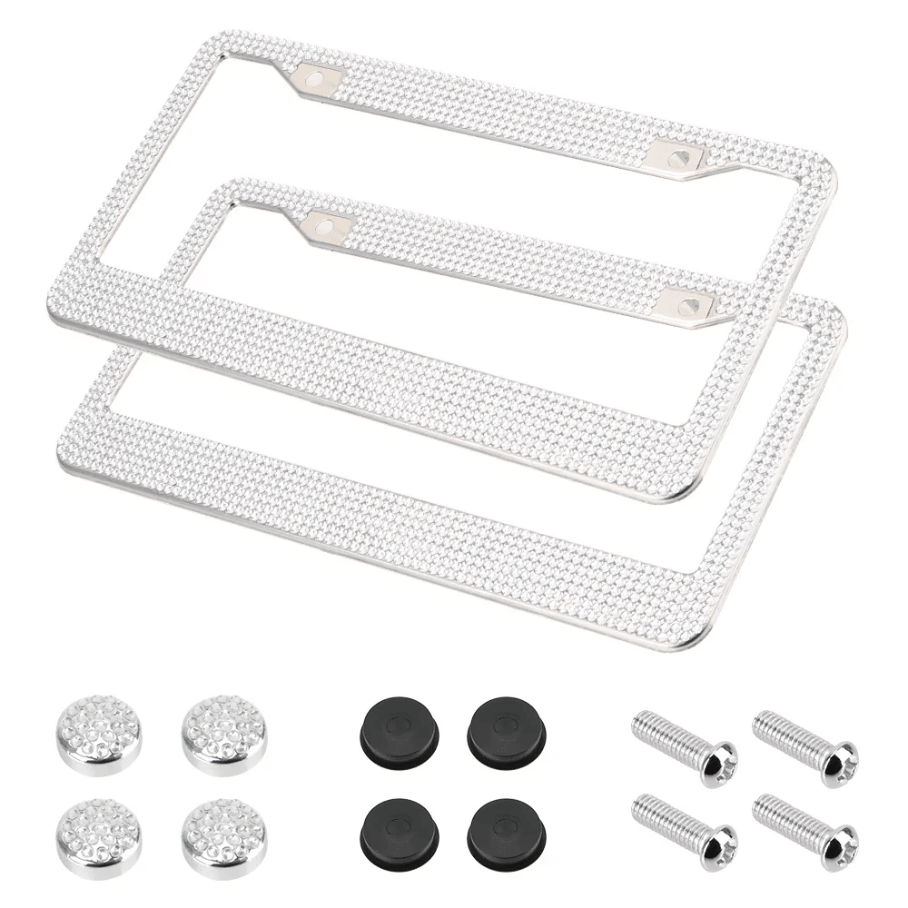 The Perfect Part - 2PCS Bling License Plate Frame Glitter Crystal Sparkling Rhinestone Diamond Caps