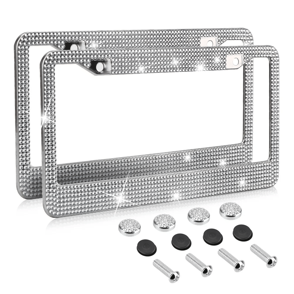 The Perfect Part - 2PCS Bling License Plate Frame Glitter Crystal Sparkling Rhinestone Diamond Caps