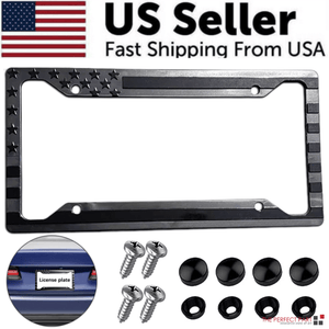 The Perfect Part - 1X Black 3D USA American Flag License Plate Frame Holder Auto Car Tag Decal ABS