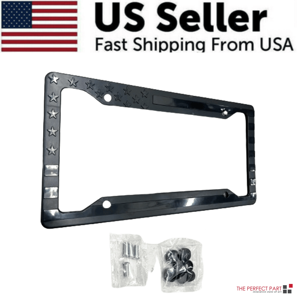 The Perfect Part - 1X Black 3D USA American Flag License Plate Frame Holder Auto Car Tag Decal ABS