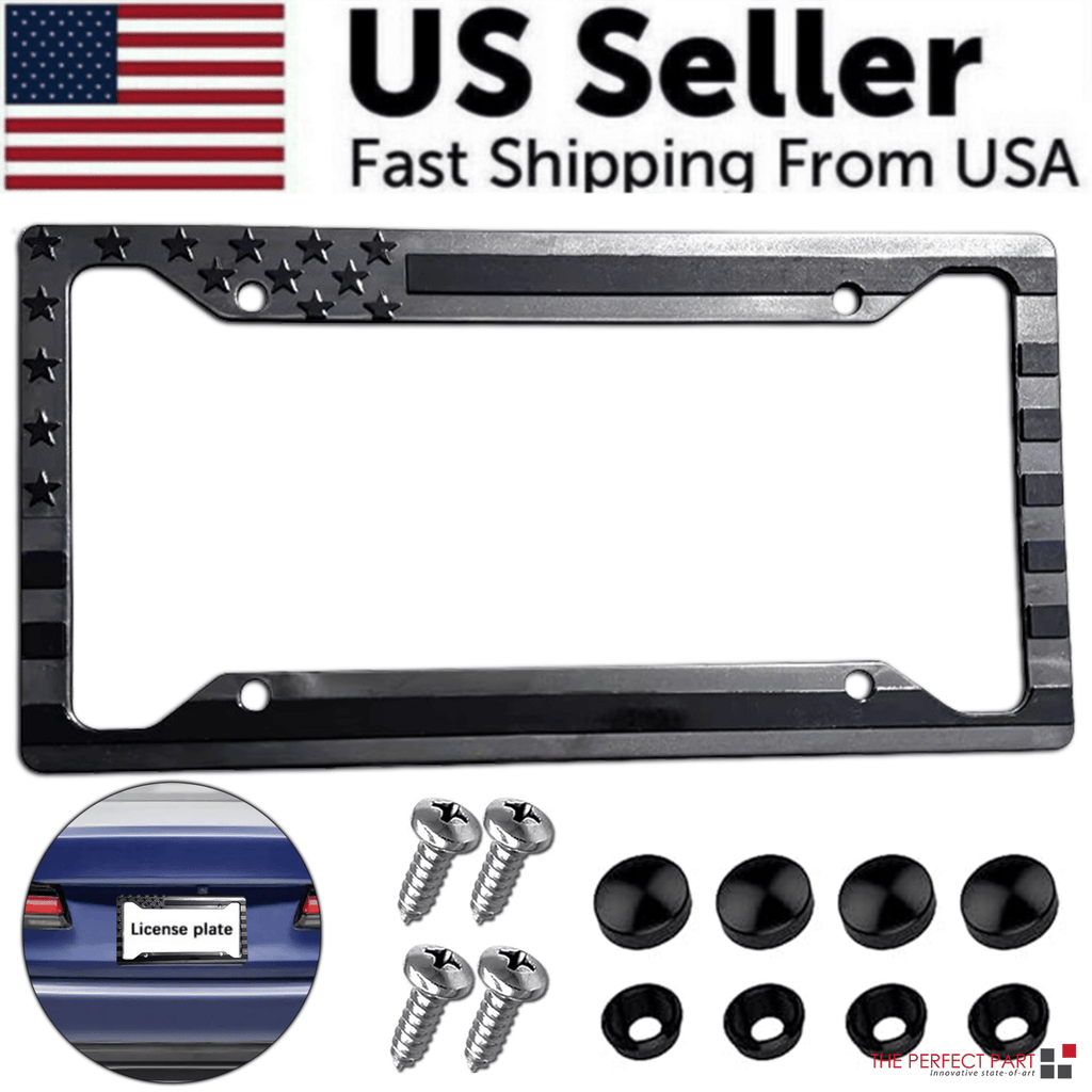 The Perfect Part - 1X Black 3D USA American Flag License Plate Frame Holder Auto Car Tag Decal ABS