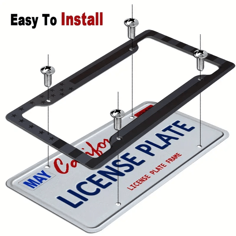 The Perfect Part - 1X Black 3D USA American Flag License Plate Frame Holder Auto Car Tag Decal ABS
