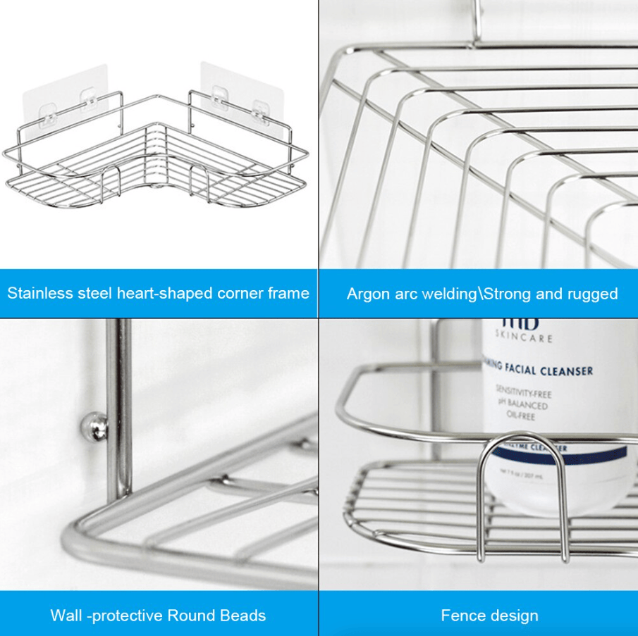 The Perfect Part - Shower Caddy Shelf Bathroom Corner Bath Storage Holder Organizer Triangular Rack