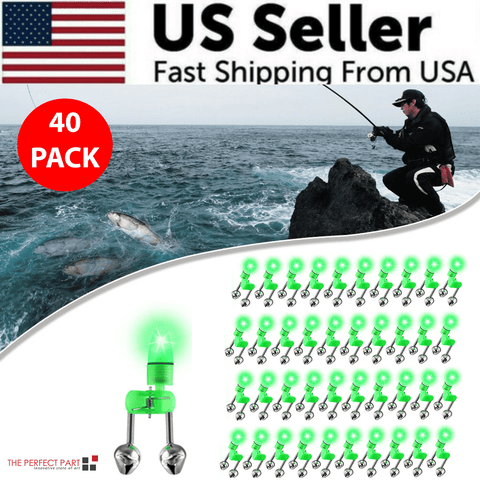 The Perfect Part - 10/40 PC LED Night Fishing Bite Bait Alarm 2 Bells Light Rod Tip Clip Alert Ring