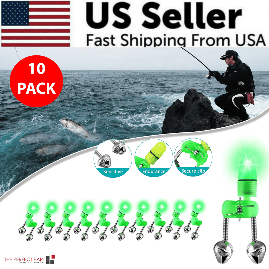The Perfect Part - 10/40 PC LED Night Fishing Bite Bait Alarm 2 Bells Light Rod Tip Clip Alert Ring
