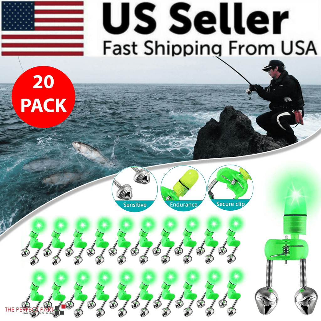 The Perfect Part - 10/40 PC LED Night Fishing Bite Bait Alarm 2 Bells Light Rod Tip Clip Alert Ring