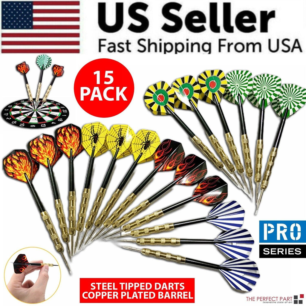 The Perfect Part - 5 Sets (15Pcs) Steel Tip Professional Darts Set Darts Slim Barrel Dart Flights