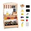inQ Boutique - 2-in-1 Kids Outdoor Mud Kitchen & Farmers Market Stand, Carbonized Fir Wood Pretend Grocery Store with 25 Pcs Play Food Accessories Double Chalkboards Planter Box