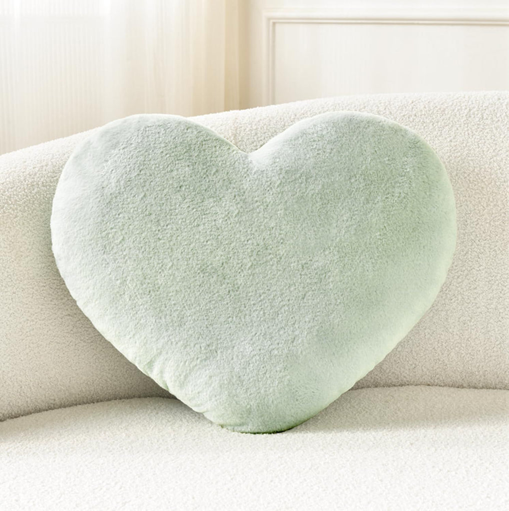 Bright Living - Heart Pillow Cute Fuzzy Pillows Throw Pillows for Bed Livingroom Home Decor Cushion Decorative Aesthetic Preppy Pillows Green,Large 19''x15''