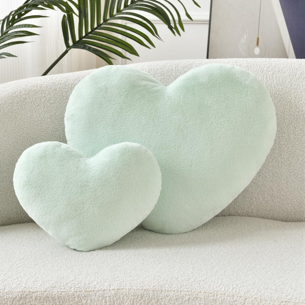 Bright Living - Heart Pillow Cute Fuzzy Pillows Throw Pillows for Bed Livingroom Home Decor Cushion Decorative Aesthetic Preppy Pillows Green,Large 19''x15''