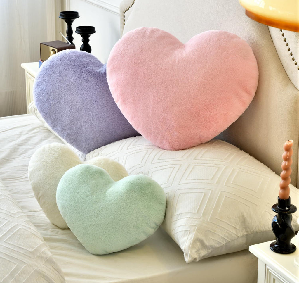 Bright Living - Heart Pillow Cute Fuzzy Pillows Throw Pillows for Bed Livingroom Home Decor Cushion Decorative Aesthetic Preppy Pillows Green,Large 19''x15''