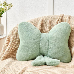 Bright Living - Sage Green Bow Pillow,16'' Bow Decorative Pillows with Faux Rabbit Fur,Soft Bow Throw Pillows Aesthetic Bow Shaped Pillow for Bed Sofa Couch Home Decor