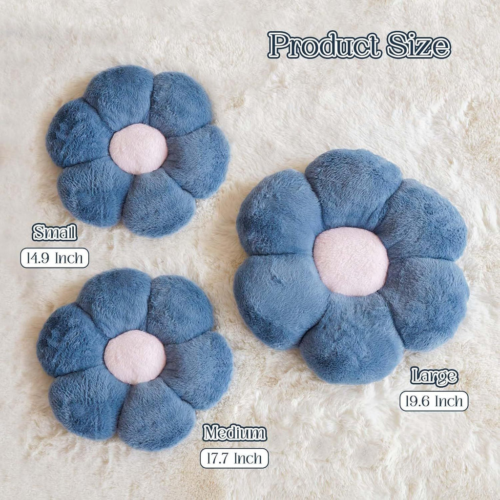 Bright Living - Flower Pillow Cute Decorative Throw Pillow with Faux Rabbit Fur Soft Daisy Plush Floor Cushion Aesthetic Flower Shaped Pillow Home Decor for Bed Sofa Couch (Dusty Blue, 17.7 Inch)