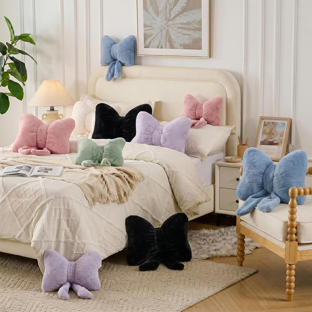 Bright Living - Bow Pillow Decorative Pillows Aesthetic Home Decor Soft Seat Cushions Cute Throw Pillow for Couch Bow Room Decor Leopard Print 12 * 9inch