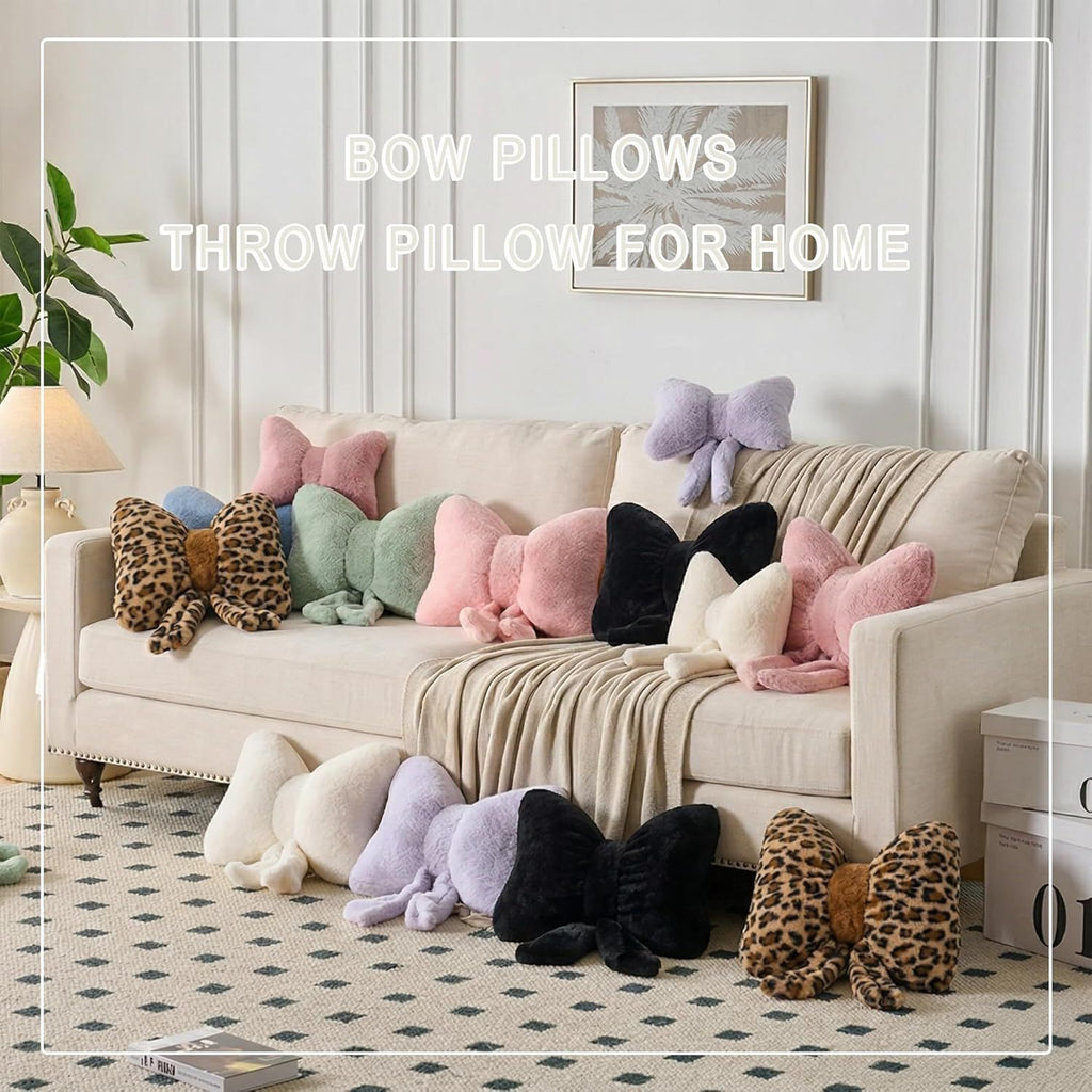 Bright Living - Bow Pillow Decorative Pillows Aesthetic Home Decor Soft Seat Cushions Cute Throw Pillow for Couch Bow Room Decor Leopard Print 12 * 9inch