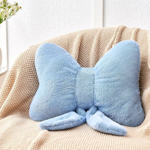 Bright Living - Dusty Blue Bow Pillow,12'' Bow Decorative Pillows with Faux Rabbit Fur,Soft Bow Throw Pillows Aesthetic Bow Shaped Pillow for Bed Sofa Couch Home Decor