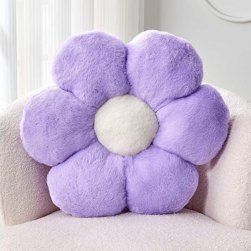 Bright Living - Lavender Flower Pillow, Cute Decorative Shaped Throw Pillow With Faux Rabbit Fur, 14.9'' Soft Plush Floor Pillows Room Decor for Bedroom Living Room