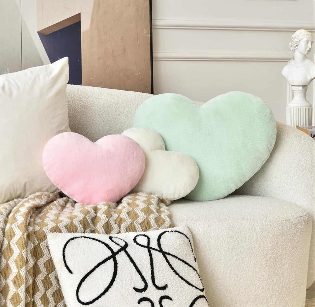 Bright Living - Heart Pillow Cute Fuzzy Pillows Throw Pillows for Bed Livingroom Home Decor Cushion Decorative Aesthetic Preppy Pillows Green,Small 13''x10''