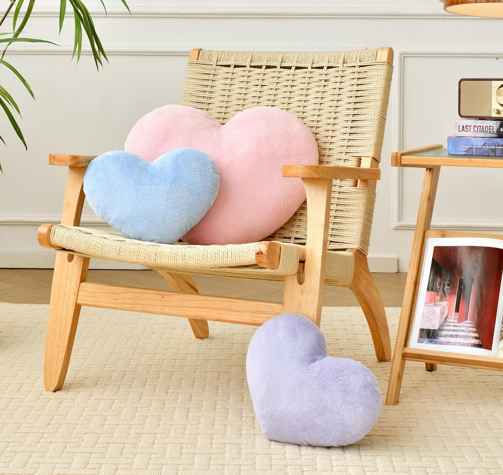 Bright Living - Heart Pillow Cute Fuzzy Pillows Throw Pillows for Bed Livingroom Home Decor Cushion Decorative Aesthetic Preppy Pillows Blue,Large 19''x15''