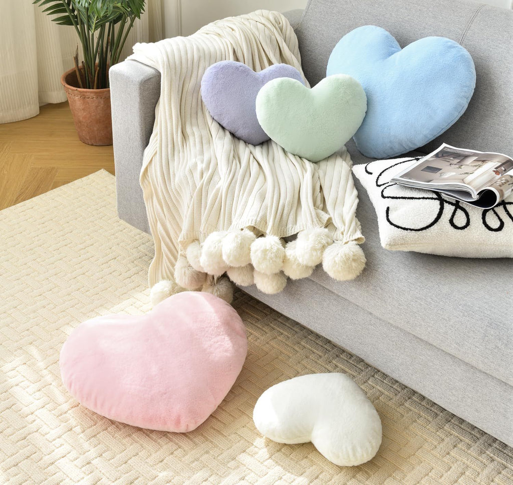Bright Living - Heart Pillow Cute Fuzzy Pillows Throw Pillows for Bed Livingroom Home Decor Cushion Decorative Aesthetic Preppy Pillows Blue,Large 19''x15''