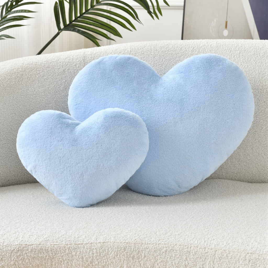 Bright Living - Heart Pillow Cute Fuzzy Pillows Throw Pillows for Bed Livingroom Home Decor Cushion Decorative Aesthetic Preppy Pillows Blue,Large 19''x15''