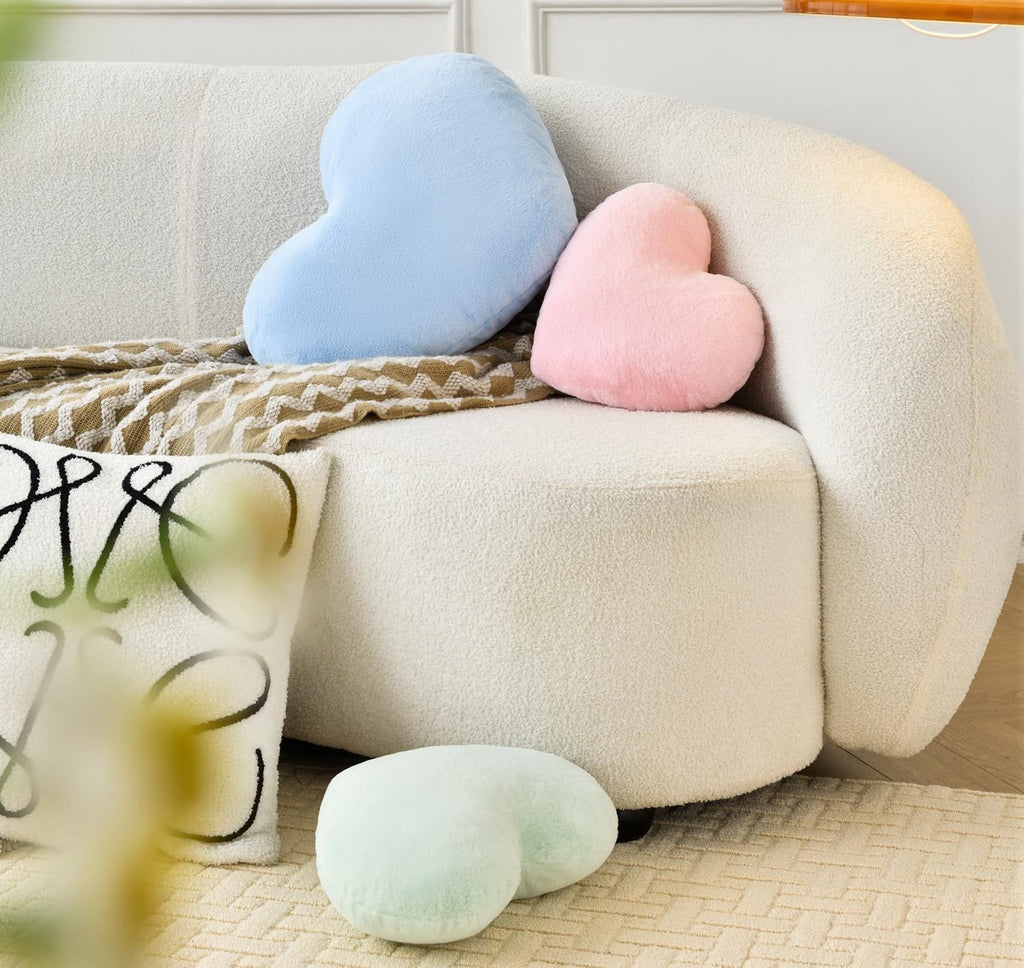 Bright Living - Heart Pillow Cute Fuzzy Pillows Throw Pillows for Bed Livingroom Home Decor Cushion Decorative Aesthetic Preppy Pillows Blue,Large 19''x15''