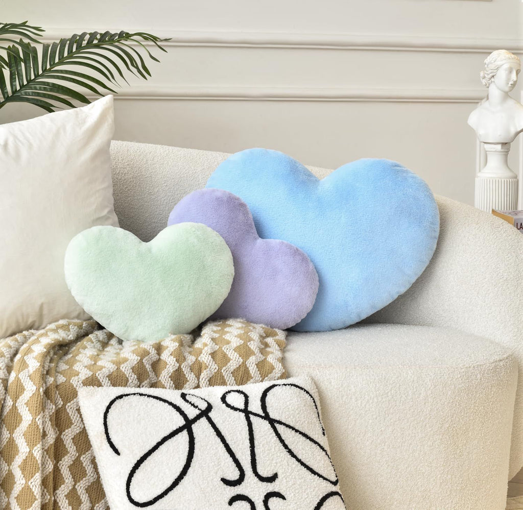 Bright Living - Heart Pillow Cute Fuzzy Pillows Throw Pillows for Bed Livingroom Home Decor Cushion Decorative Aesthetic Preppy Pillows Blue,Large 19''x15''