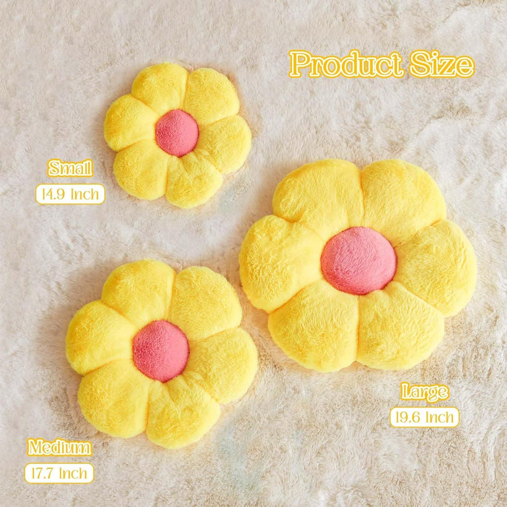 Bright Living - Flower Pillow Cute Decorative Throw Pillow with Faux Rabbit Fur Soft Daisy Plush Floor Cushion Aesthetic Flower Shaped Pillow Home Decor for Bed Sofa Couch (Yellow 14.9 Inch)