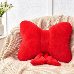 Bright Living - Red Bow Pillow,12'' Bow Decorative Pillows with Faux Rabbit Fur,Soft Bow Throw Pillows Aesthetic Bow Shaped Pillow for Bed Sofa Couch Home Decor