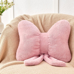 Bright Living - Dusty Pink Bow Pillow,12'' Bow Decorative Pillows with Faux Rabbit Fur,Soft Bow Throw Pillows Aesthetic Bow Shaped Pillow for Bed Sofa Couch Home Decor