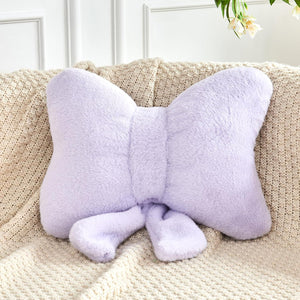 Bright Living - Lavender Bow Pillow, Soft Bow Decorative Pillows with Faux Rabbit Fur, Cute 12'' Bow Throw Pillows, Aesthetic Home Decor Bow Shaped Plush Pillow for Bedroom Sofa Couch