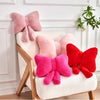 Bright Living - Red Bow Pillow, Soft Bow Decorative Pillows with Faux Rabbit Fur, Cute 12'' Bow Throw Pillows, Aesthetic Home Decor Bow Shaped Plush Pillow for Bedroom Sofa Couch