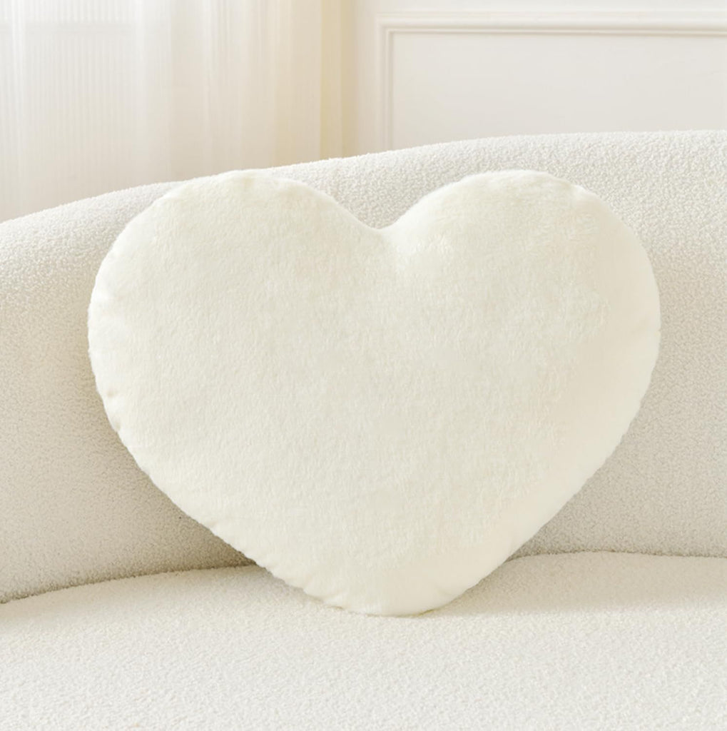 Bright Living - Heart Pillow Cute Fuzzy Pillows Throw Pillows for Bed Livingroom Home Decor Cushion Decorative Aesthetic Preppy Pillows White,Large 19''x15''
