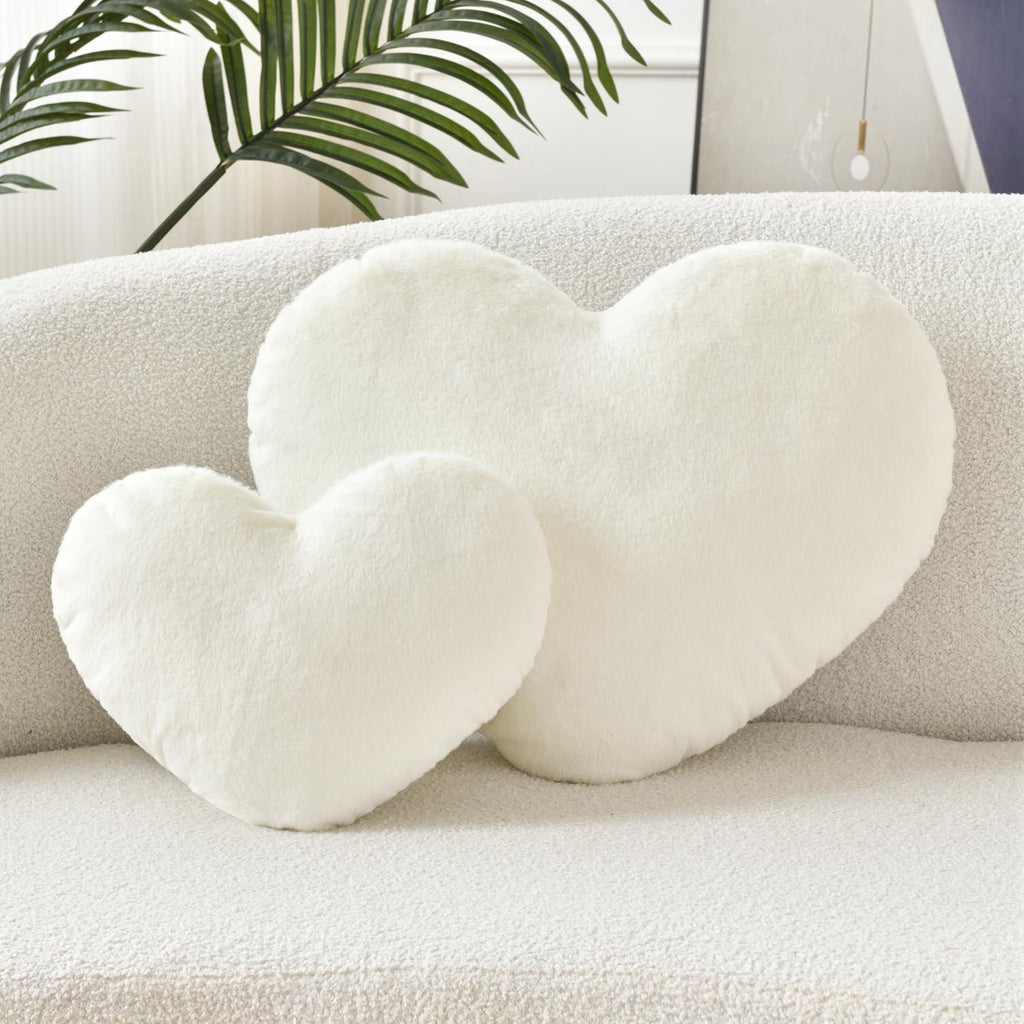 Bright Living - Heart Pillow Cute Fuzzy Pillows Throw Pillows for Bed Livingroom Home Decor Cushion Decorative Aesthetic Preppy Pillows White,Large 19''x15''