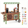 inQ Boutique - Toddler Wooden Play Food Truck Cart on Wheels, All-in-One Grocery Stand with Storage Cabinet Box, Realistic Kitchen Pretend Play Set for Social Skill & Fine Motor Development Ages 3+