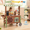 inQ Boutique - Toddler Wooden Play Food Truck Cart on Wheels, All-in-One Grocery Stand with Storage Cabinet Box, Realistic Kitchen Pretend Play Set for Social Skill & Fine Motor Development Ages 3+