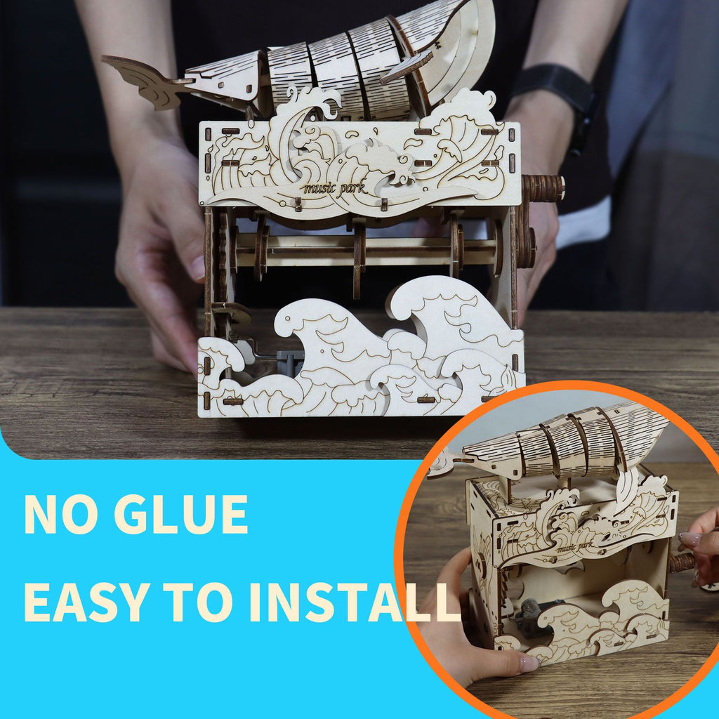 Music Park - 3d wooden puzzle Hand Whale music box Handmade Assembly Model kit Holidays birthdays Christmas gifts