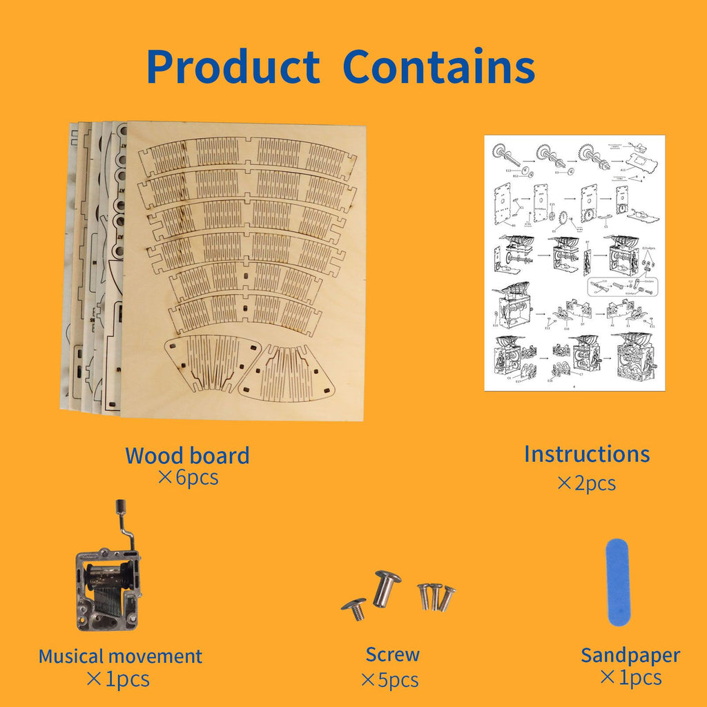 Music Park - 3d wooden puzzle Hand Whale music box Handmade Assembly Model kit Holidays birthdays Christmas gifts