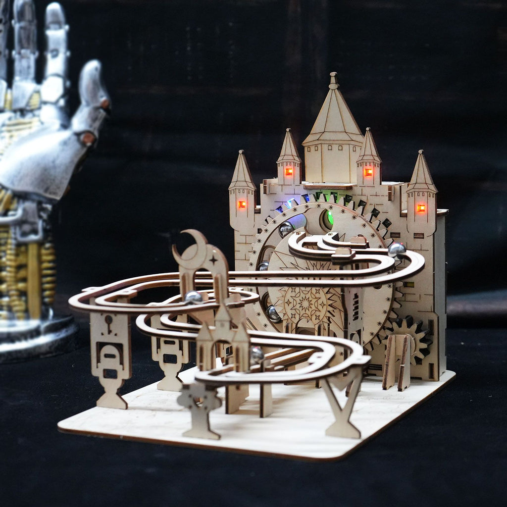 Music Park - Electric Marble Run Mechanical Building Model Kit 3D Wooden Puzzle  track with lights Brain Teaser Puzzle DIY handmade Christmas Gift