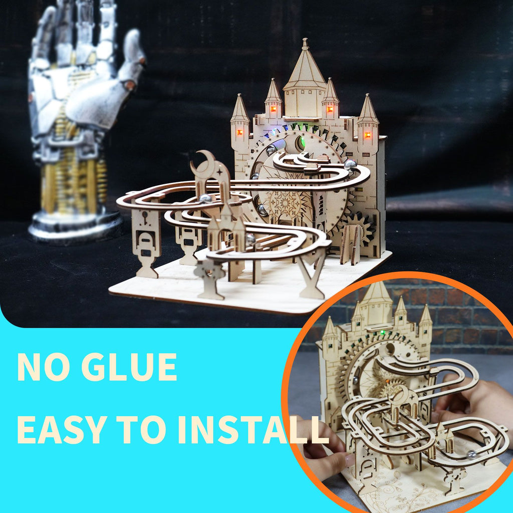 Music Park - Electric Marble Run Mechanical Building Model Kit 3D Wooden Puzzle  track with lights Brain Teaser Puzzle DIY handmade Christmas Gift