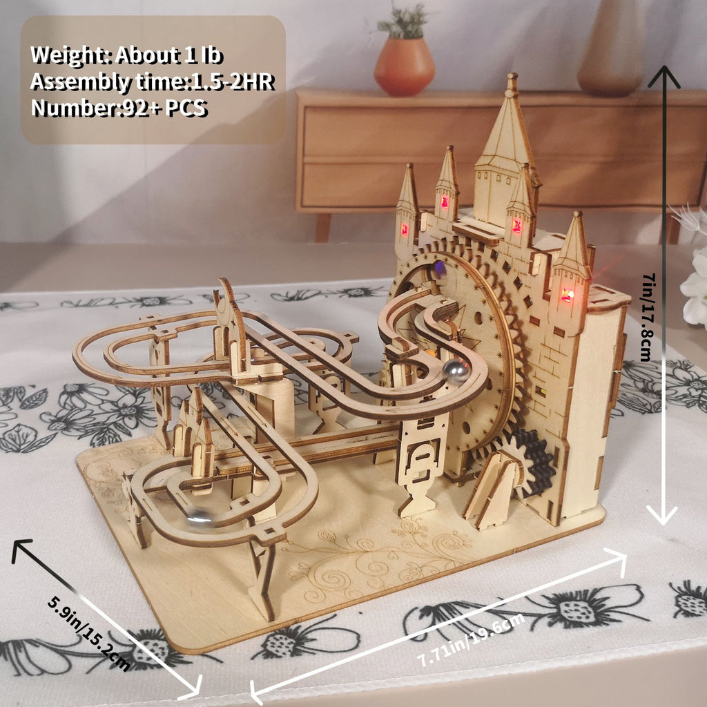 Music Park - Electric Marble Run Mechanical Building Model Kit 3D Wooden Puzzle  track with lights Brain Teaser Puzzle DIY handmade Christmas Gift