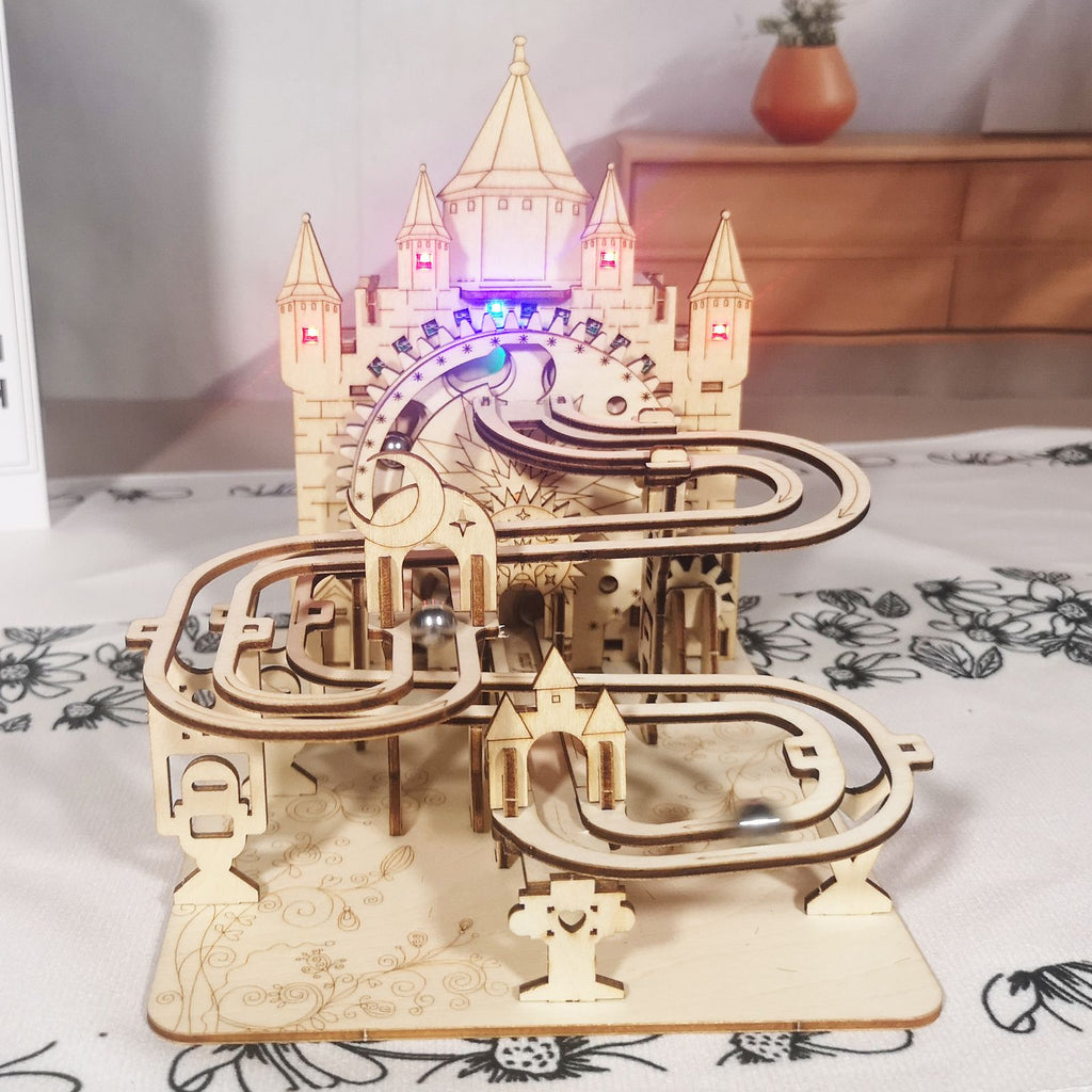 Music Park - Electric Marble Run Mechanical Building Model Kit 3D Wooden Puzzle  track with lights Brain Teaser Puzzle DIY handmade Christmas Gift