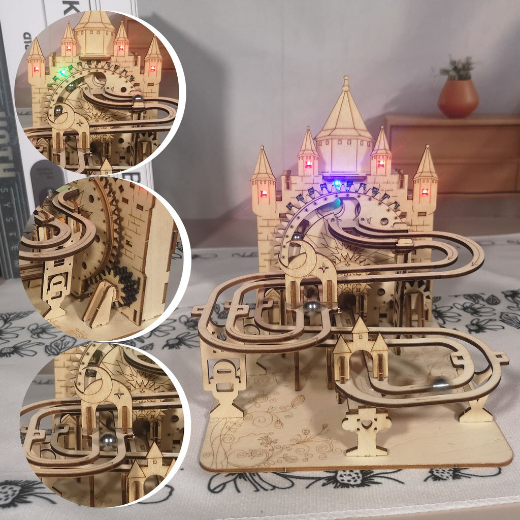 Music Park - Electric Marble Run Mechanical Building Model Kit 3D Wooden Puzzle  track with lights Brain Teaser Puzzle DIY handmade Christmas Gift