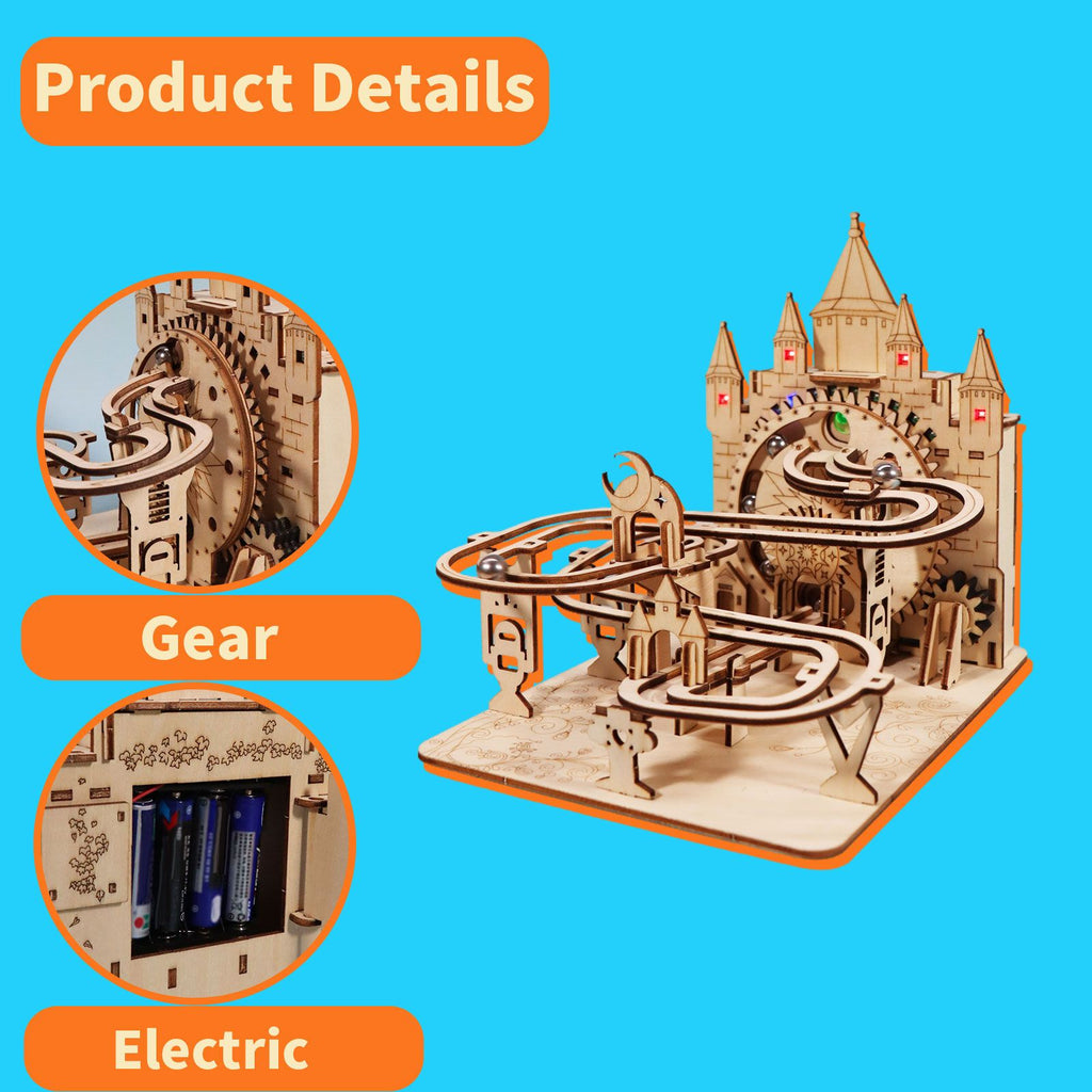 Music Park - Electric Marble Run Mechanical Building Model Kit 3D Wooden Puzzle  track with lights Brain Teaser Puzzle DIY handmade Christmas Gift