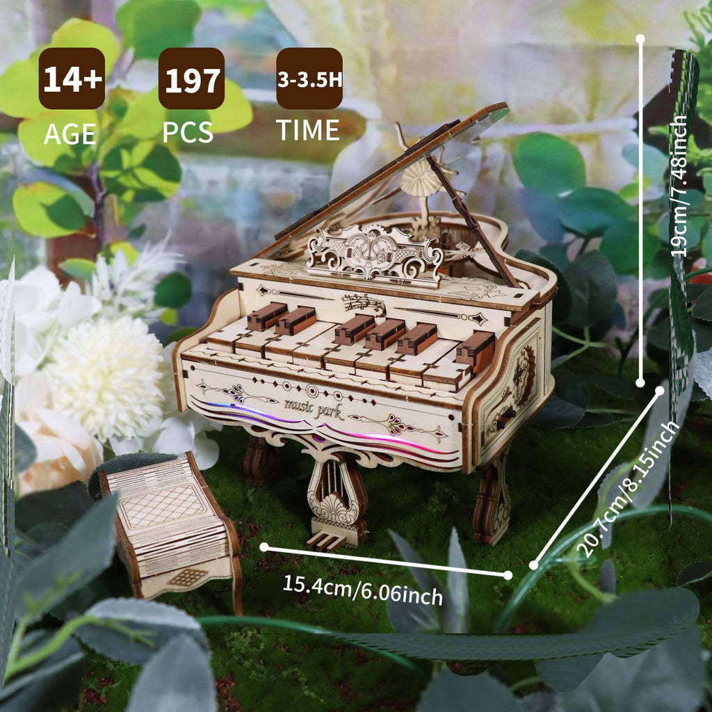 Music Park - 3d Wooden Puzzle Piano Can be played Handmade Assembly Model kit DIY Crafts Holidays birthdays Christmas Gifts